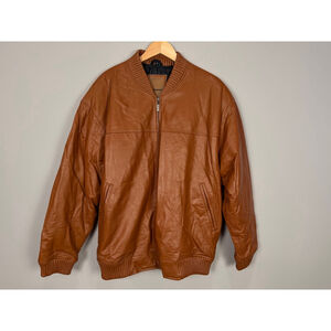 Men's Robert Phillipe Brown Leather Bomber Jacket XL EUC
